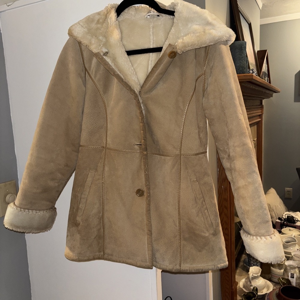 Wilsons Leather Womens Tan Pockets Long Sleeve Button Front‎ Jacket Size Small